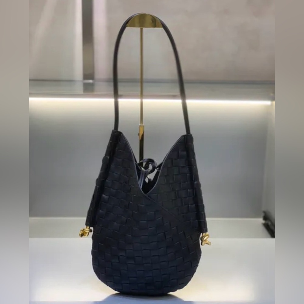 Black Woven Leather Shoulder Bag